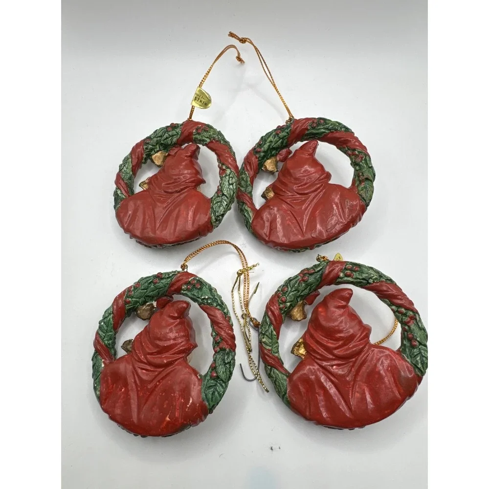 Silvestri Handcrafted Santa Wreath Christmas Ornaments Set of 4 Red Green Gold